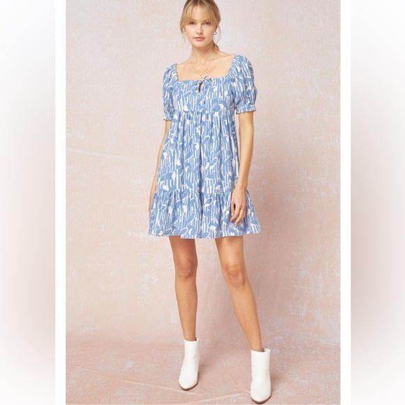entro Dresses & Skirts - POPPY PRINTED DRESS  entro Blue and White Women's Dress size M